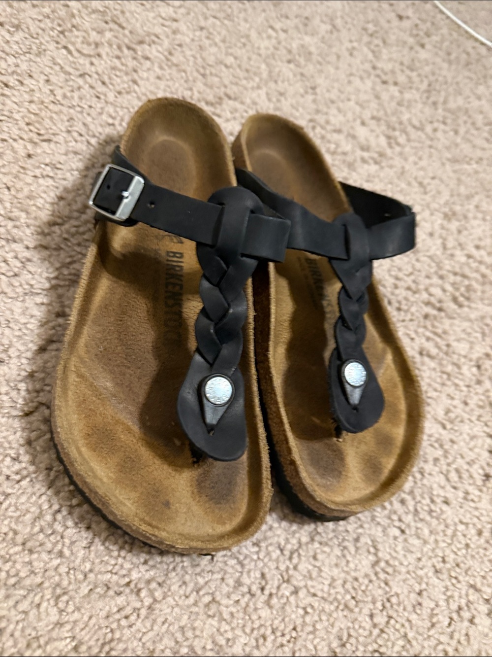 Birkenstock Black Braided T-Strap Thong Sandal